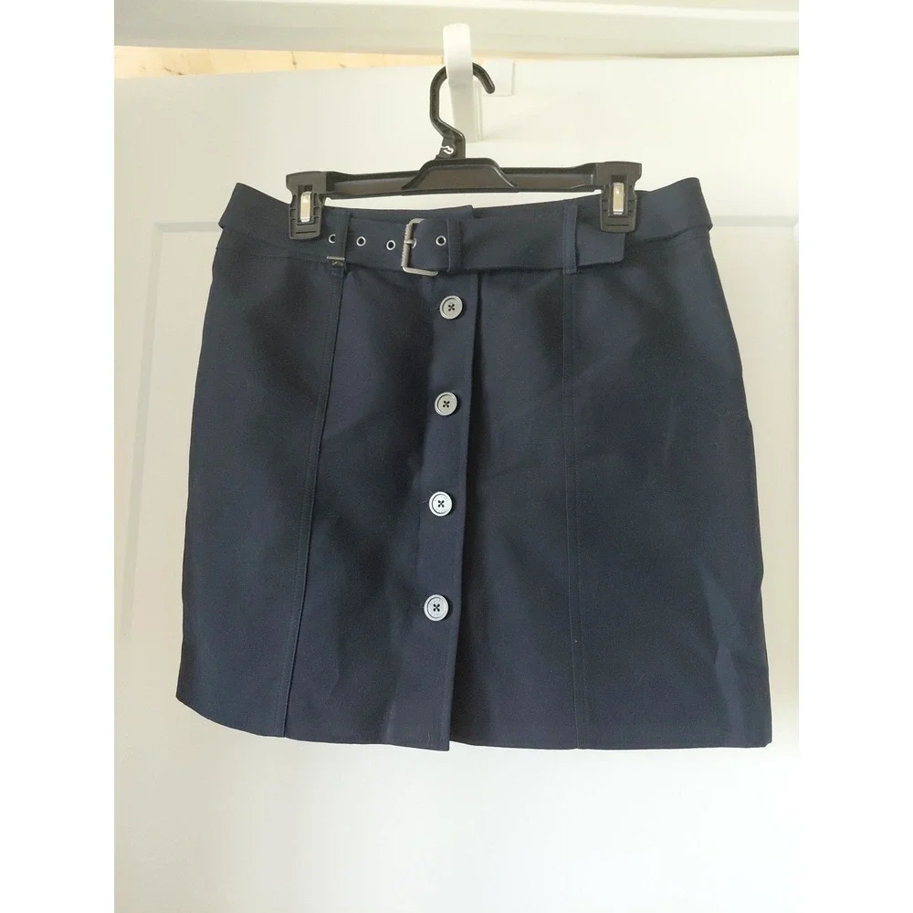 Michael Kors Skirt Navy Blue Button Accents Size 8 Cotton Business Casual